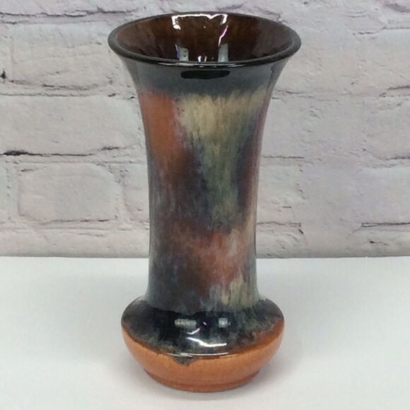 Pottery Vase Drip Glaze Trumpet Studio Art Multicolored Stamped Not Signed - Picture 1 of 10